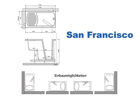 Badewanne mit T&uuml;r Einbaubeschreibung San Francisco